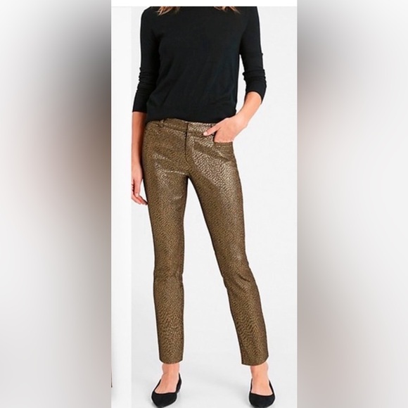 Banana Republic Pants - Banana Republic Gold Metallic Sloan Dress Pants Skinny Size 4 Mid Rise